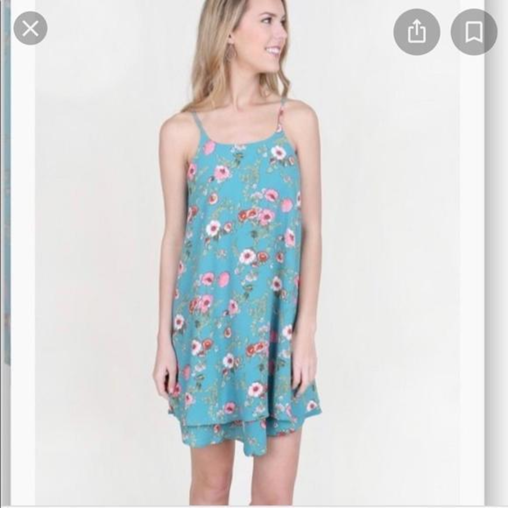 Altar'd State Jacqueline Teal Aqua Pink Floral Mini‎ Short Tank Top Dress